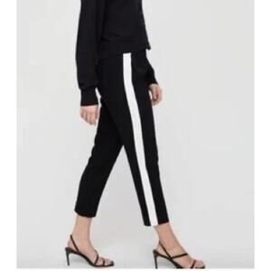 Aritzia Wilfred Darontal Trouser Crepe Pants 6 Black White Silk Stripe Classic